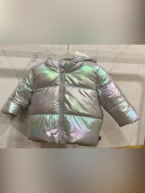 GAP Girls Iridescent Silver Puffer Jacket with Hood